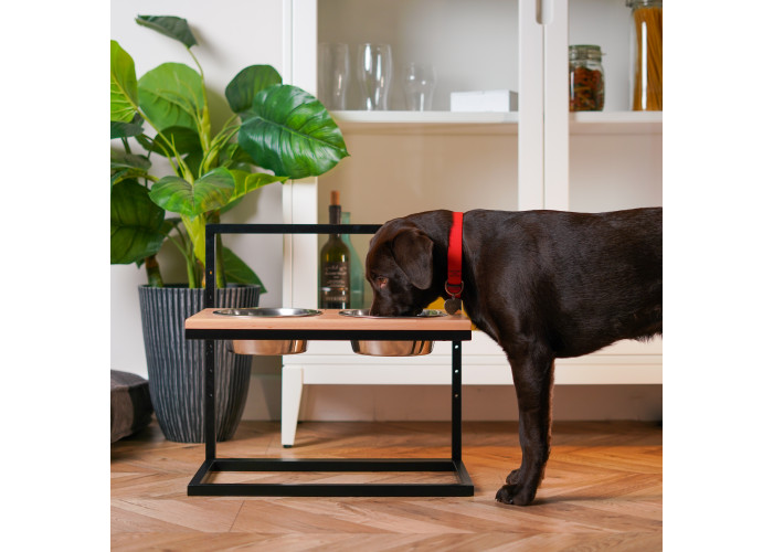 Миски на подставке c регулируемой высотой Lift Natural Wood + Black