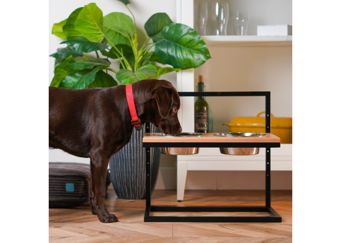 Миски на подставке c регулируемой высотой Lift Natural Wood + Black