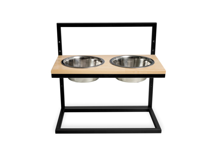 Миски на подставке c регулируемой высотой Lift Natural Wood + Black