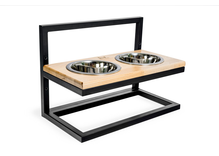 Миски на подставке c регулируемой высотой Lift Natural Wood + Black