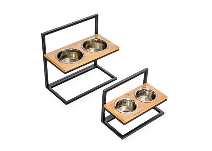 Миски на подставке c регулируемой высотой Lift Natural Wood + Black