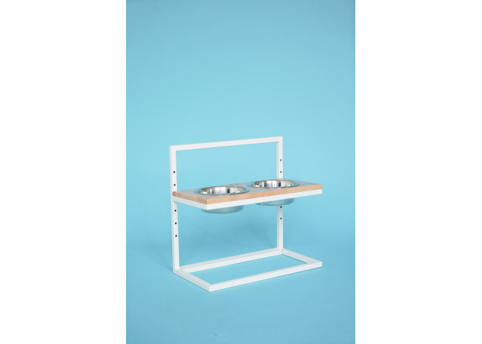 Миски на подставке c регулируемой высотой Lift Natural Wood + White