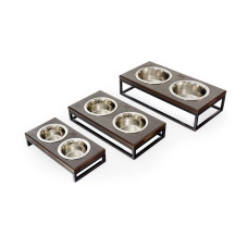 Миски на подставке Lunch Bar Brown wood + Black