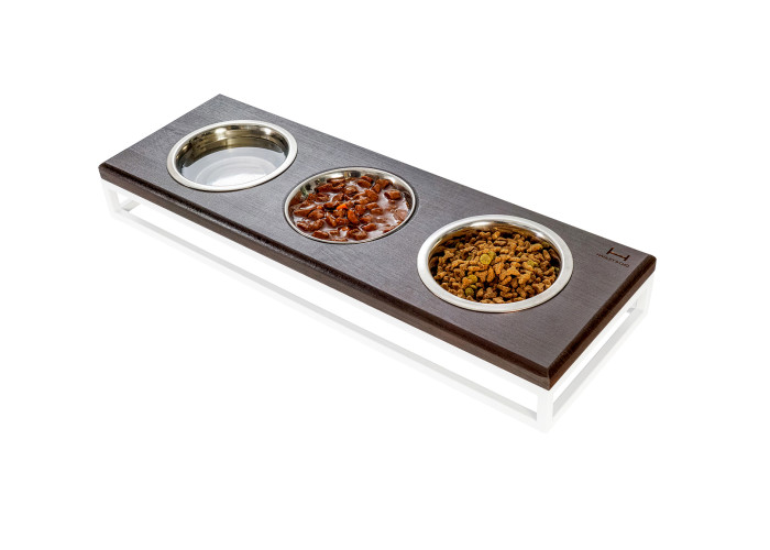 Три миски на подставке Lunch Bar Brown wood + White