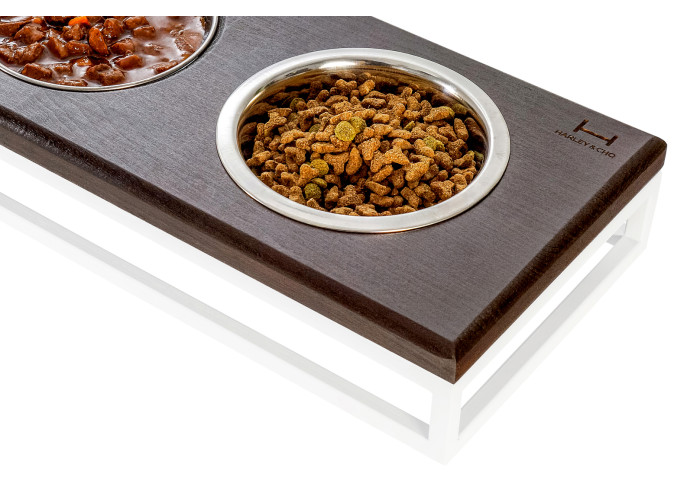 Три миски на подставке Lunch Bar Brown wood + White