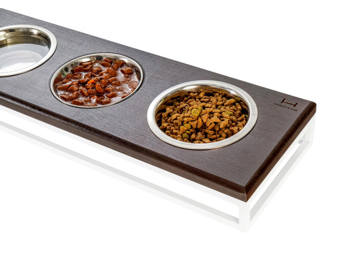 Три миски на подставке Lunch Bar Brown wood + White
