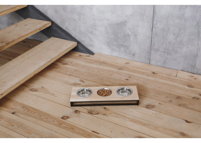 Три миски на подставке Lunch Bar Natural wood + Black