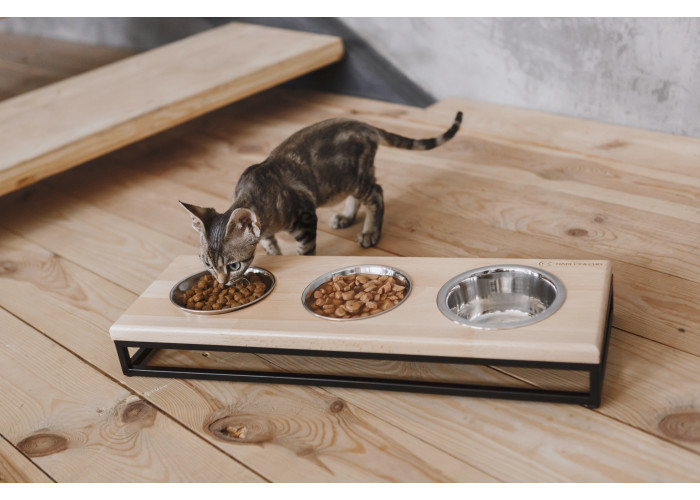 Три миски на подставке Lunch Bar Natural wood + Black