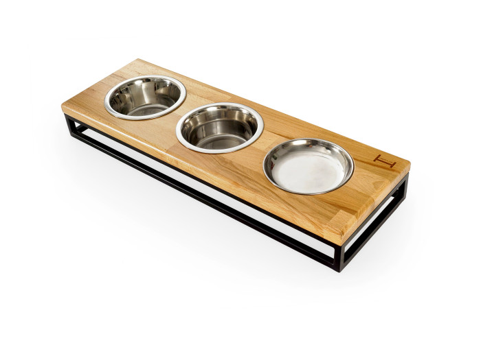 Три миски на подставке Lunch Bar Natural wood + Black