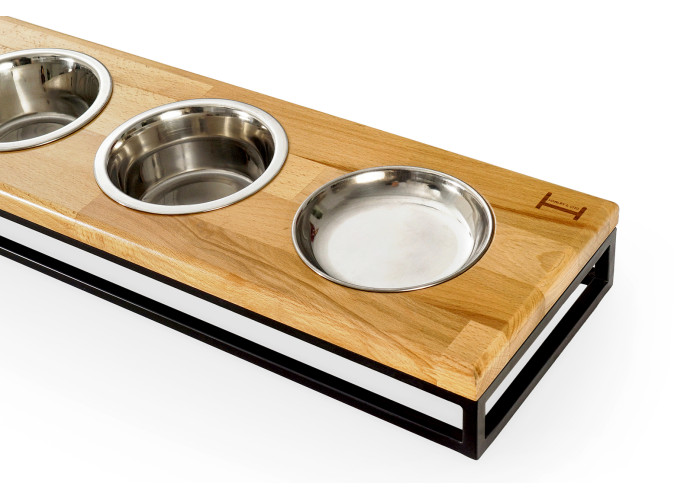 Три миски на подставке Lunch Bar Natural wood + Black