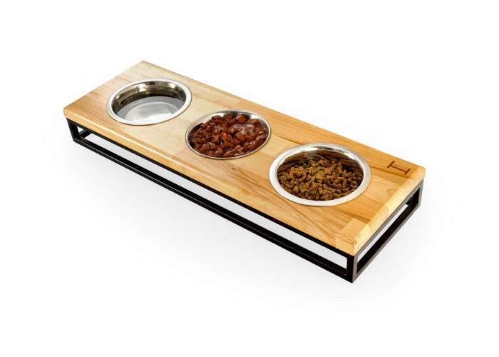 Три миски на подставке Lunch Bar Natural wood + Black