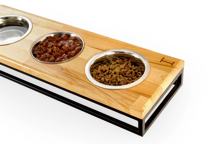Три миски на подставке Lunch Bar Natural wood + Black